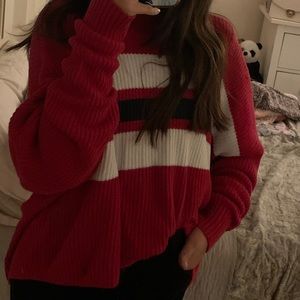 Red white and black knitted sweater